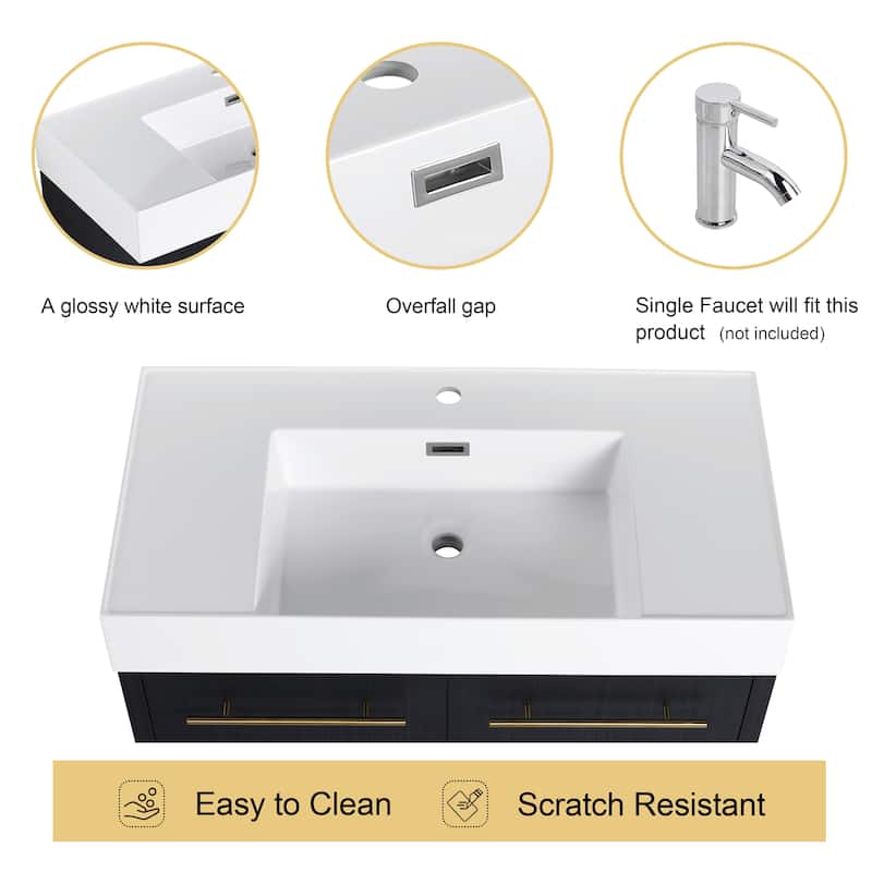 Malwee 24"/30"/36"/48" Floating Bathroom Vanity with Sink, Wall Mounted Bathroom Vanity with Soft Close Doors
