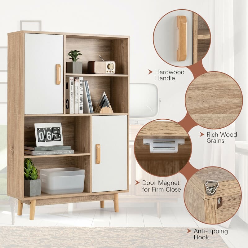 Gymax Sideboard Storage Cabinet Bookshelf Cupboard w/Door Shelf Black