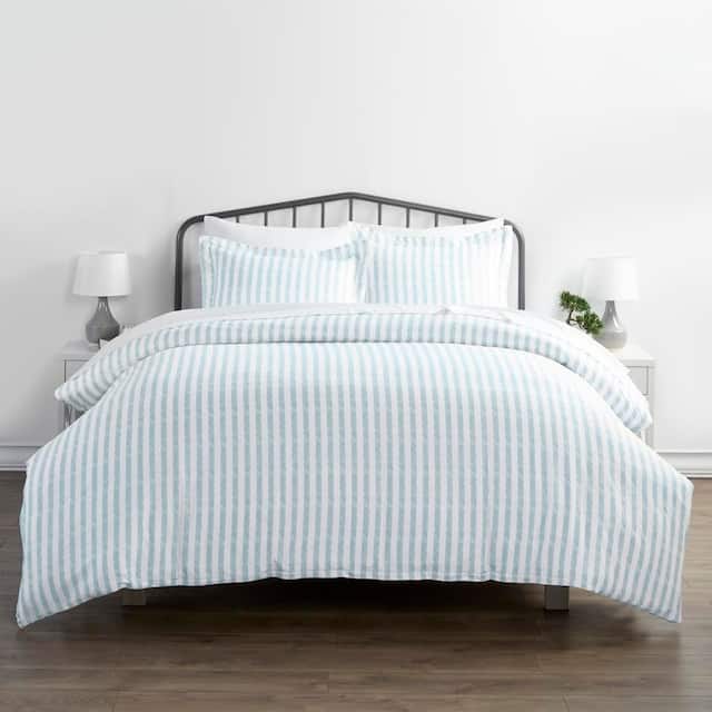Soft Essentials Rugged Stripes Ultra Soft Oversized 3-piece Duvet Cover Set - Light Blue - Full - Queen
