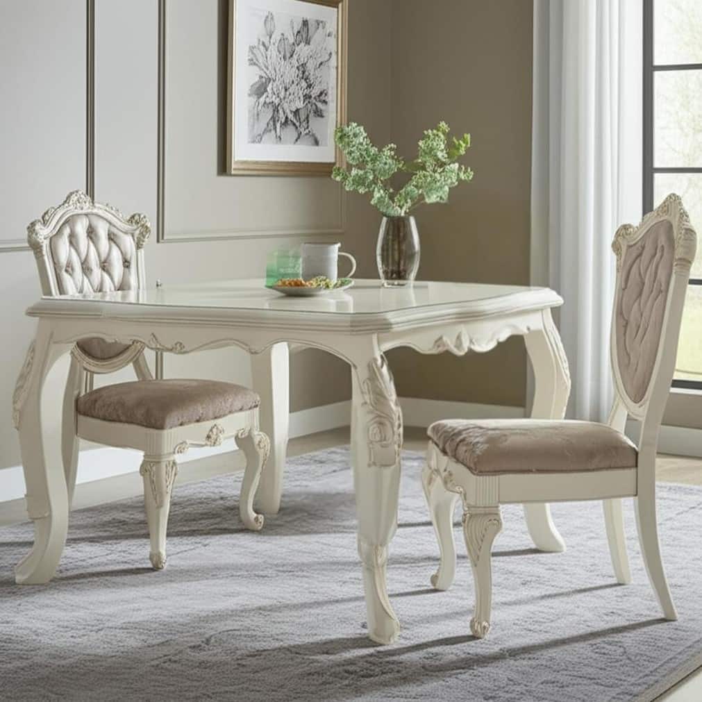 HomeRoots Set of Two Tufted Rose Gold and Pearl Upholstered Faux Leather And Solid Wood Dining Side Chairs