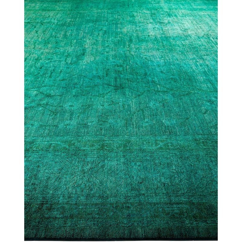 Overton Hand Knotted Wool Vintage Inspired Modern Contemporary Overdyed Blue Area Rug - 12' 4" x 18' 3"