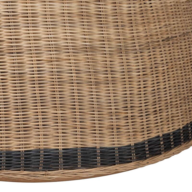 Emiliana Natural Rattan Loveseat - Handwoven Wicker Sofa with Two-Tone Woven Detailing and Cushion, Boho Coastal Seating