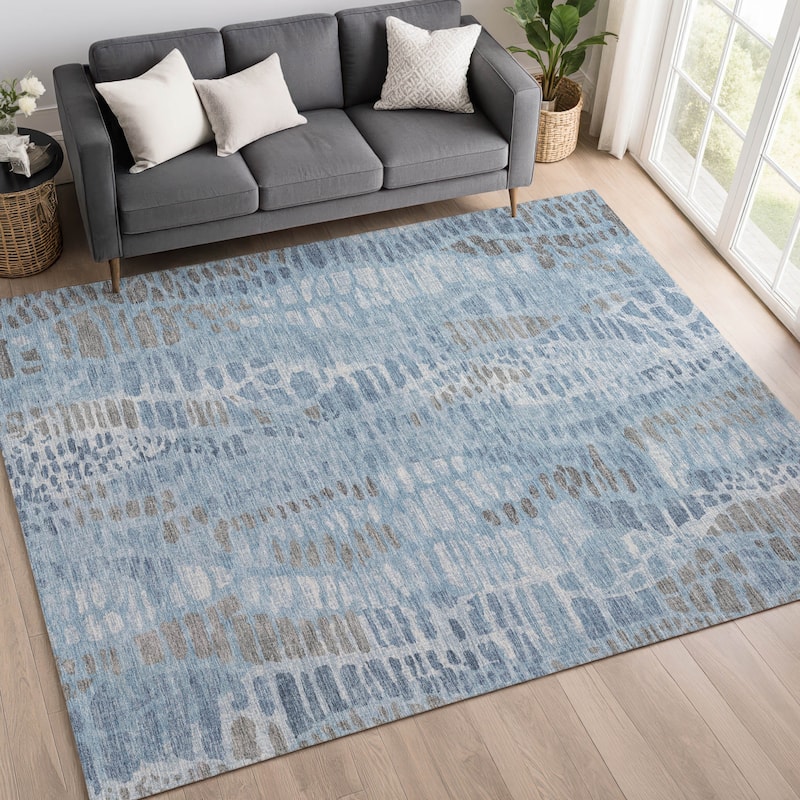 Machine Washable Indoor/ Outdoor Modern Imprints Chantille Rug