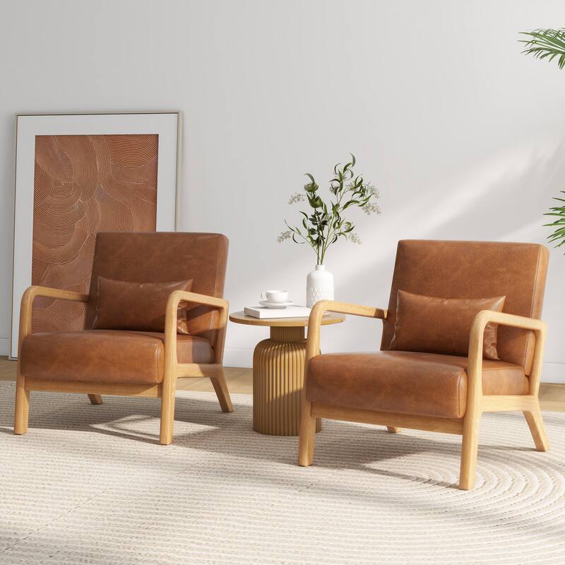 2 Set Mid Century ModernUpholstered Accent Chairs Armchair with Pillow