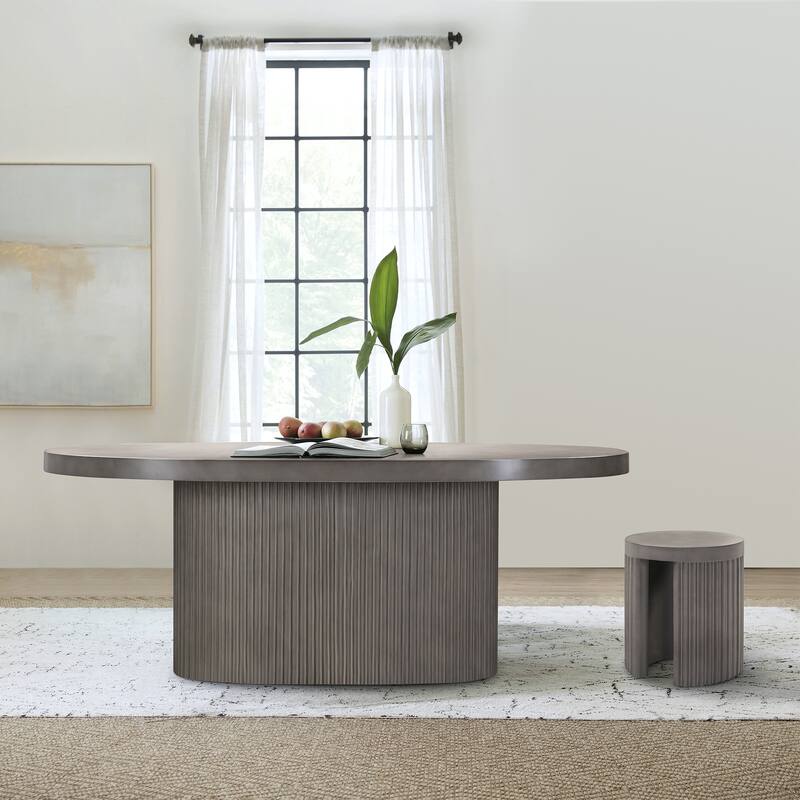 Wave 75" Concrete Oval Dining Table with Fluted Pedestal Base - Grey