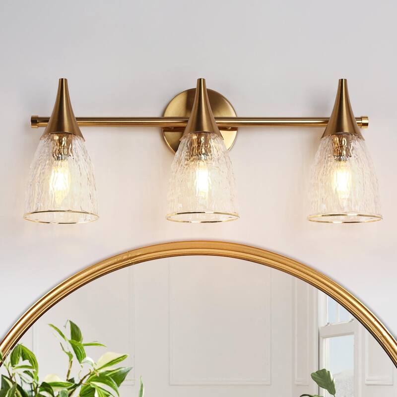 Modern Glam Gold 3-Light Bathroom Vanity Light Glass Wall Sconces - Electroplated Brass - L 21" x W 6" x H 8.7"