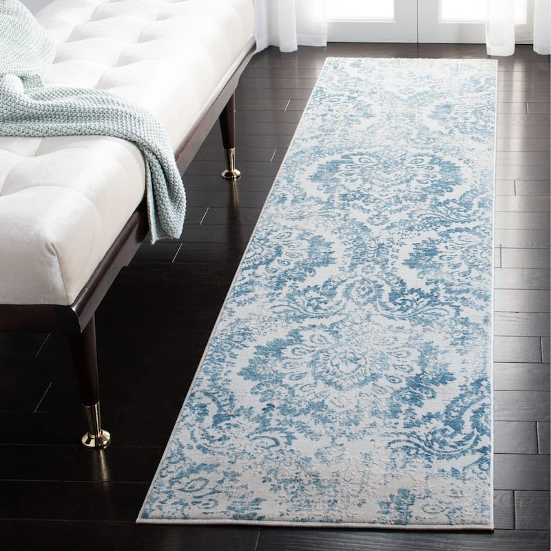 SAFAVIEH Princeton Aida Vintage Distressed Boho Oriental Polyester Rug - 2' x 8' Runner - Blue/Beige