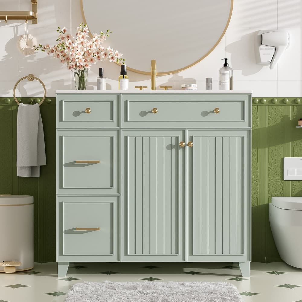 GDFStudio - Elise 36" Transitional Bathroom Vanity with Resin Sink, 2 Drawers, Shelf & 2 Doors