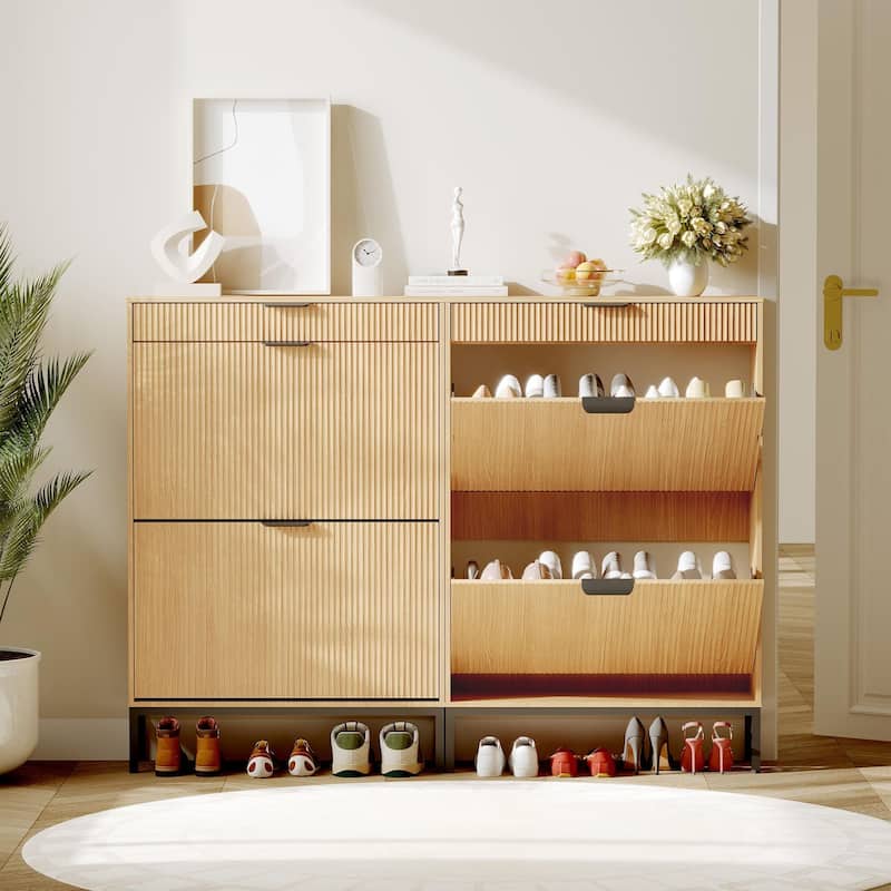 Slim Shoe Cabinet with 2 Flip Drawers & Top Drawer
