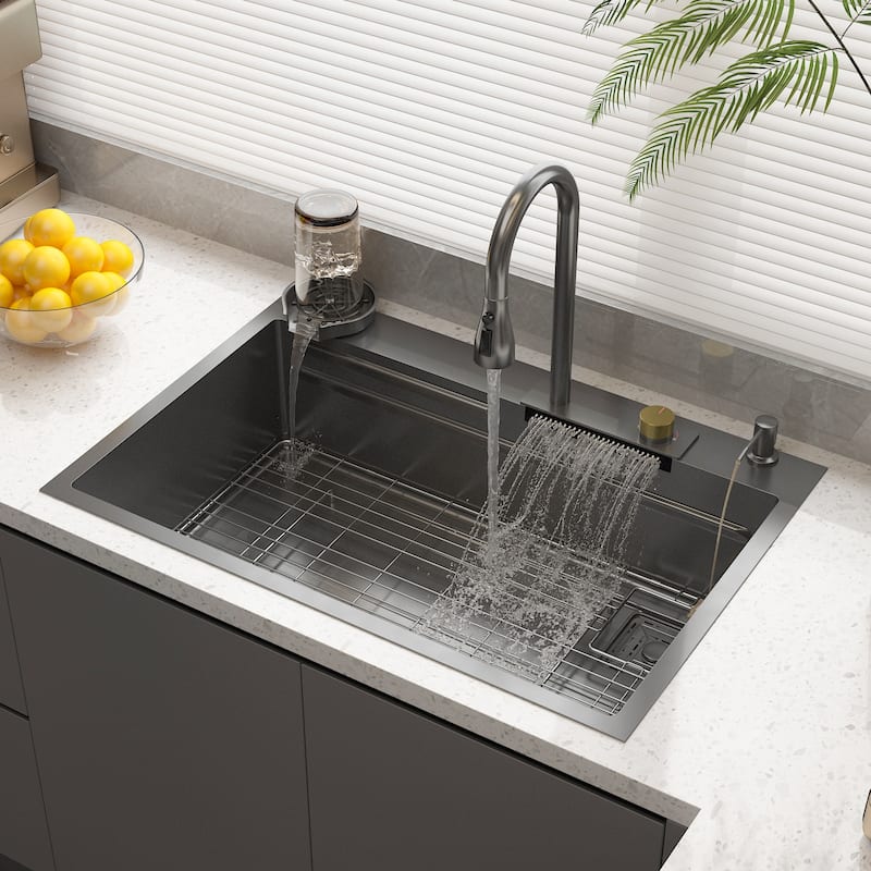 Single Bowl Kitchen Workstation Sink w/Accessories Kit 9 Accessories