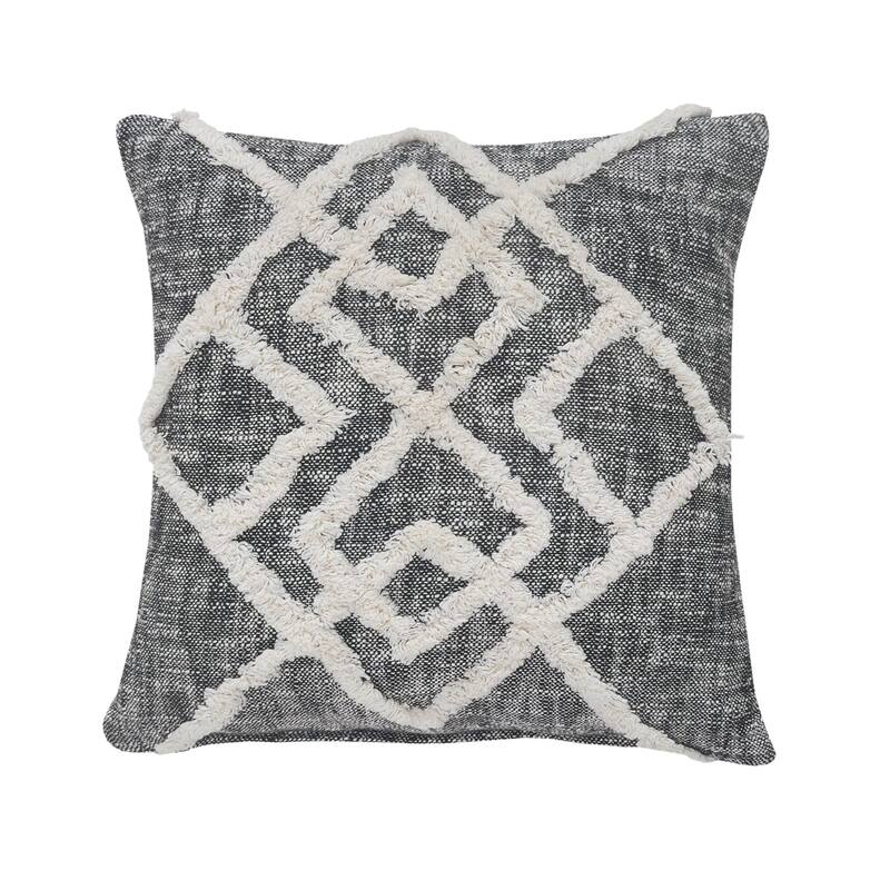20" Black and Cream Diamond Pattern Tufted Square Throw Pillow