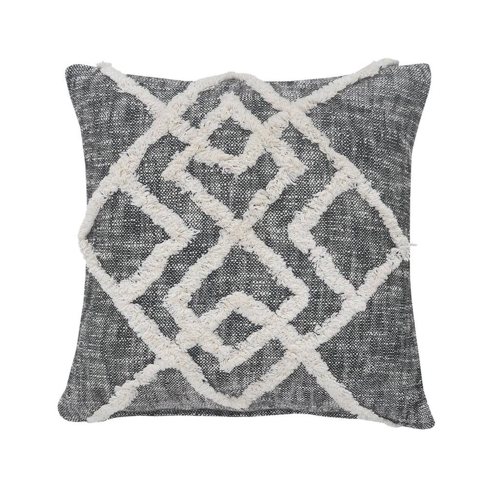 20" Black and Cream Diamond Pattern Tufted Square Throw Pillow