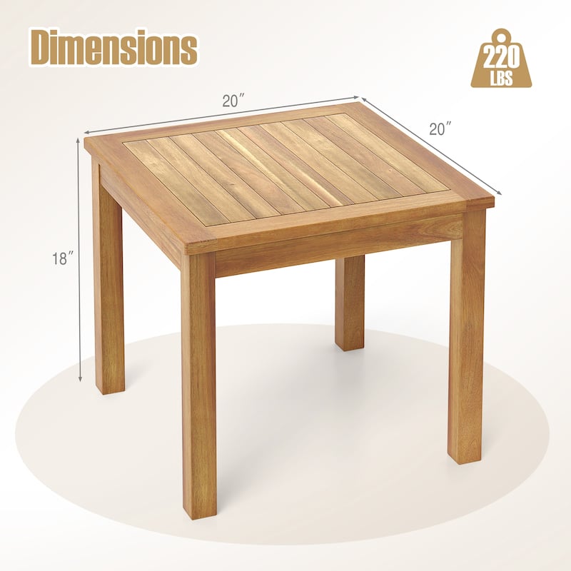Gymax 2PCS Outdoor Square Teak Wood End Table Coffee Table for Porch