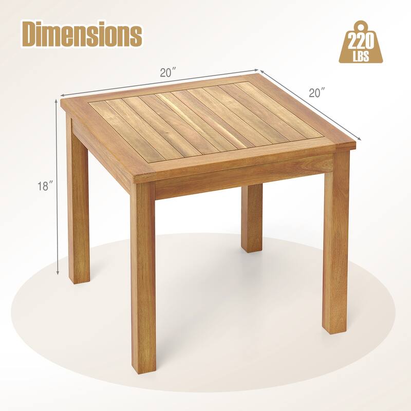 Gymax Outdoor Square Teak Wood End Table Coffee Table for Porch Deck