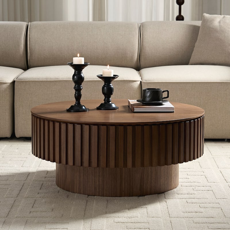 31.49'' Round Coffee Table with Storage Small Coffee Table for Apartment