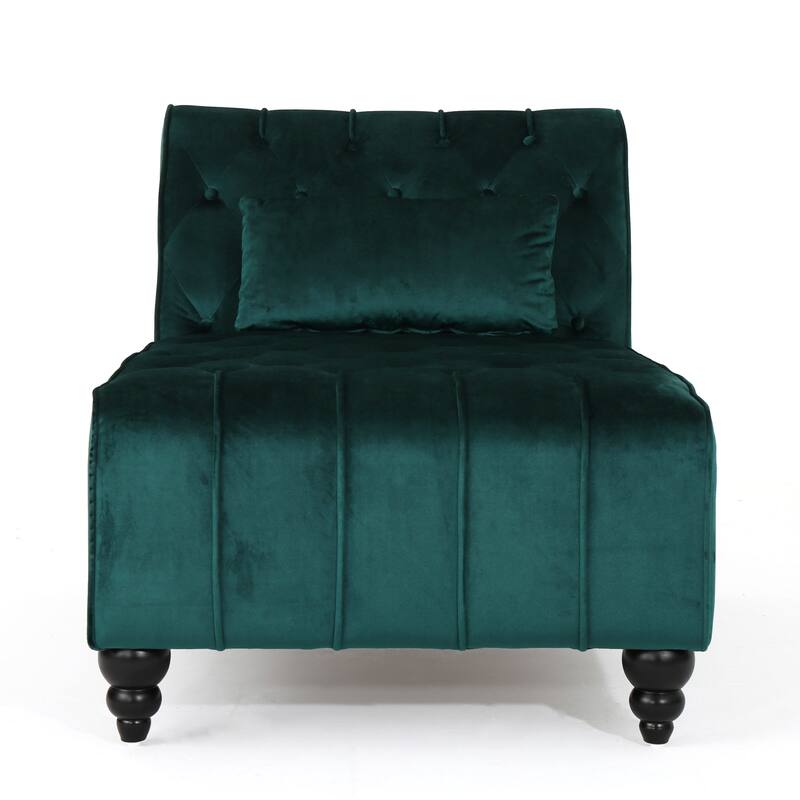 Roomfitters Tufted Velvet Chaise Lounge with Bolster Pillow, Elegant Relaxing Accent Seating