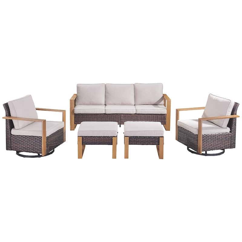 Pocassy 5 Pieces Outoor Patio Sofa Swivel Chair Ottoman Set