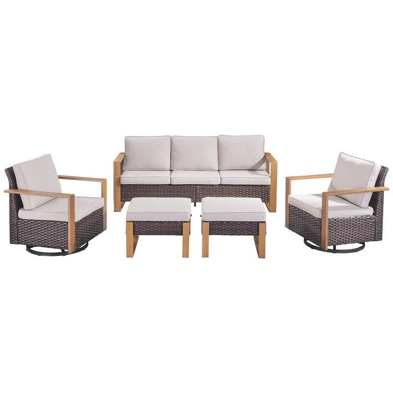 Pocassy Outdoor Sofa, Swivel Chair, Patio Chair Ottoman Set