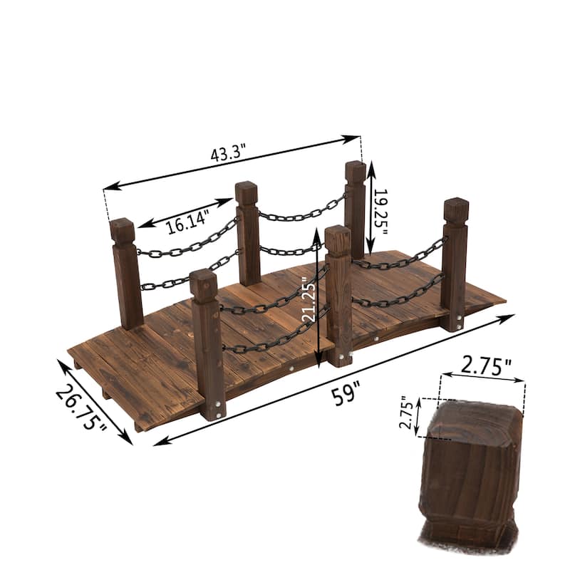 Outsunny 5ft Wooden Garden Bridge Arc Stained Finish Walkway with Chain Railings, Stained Wood