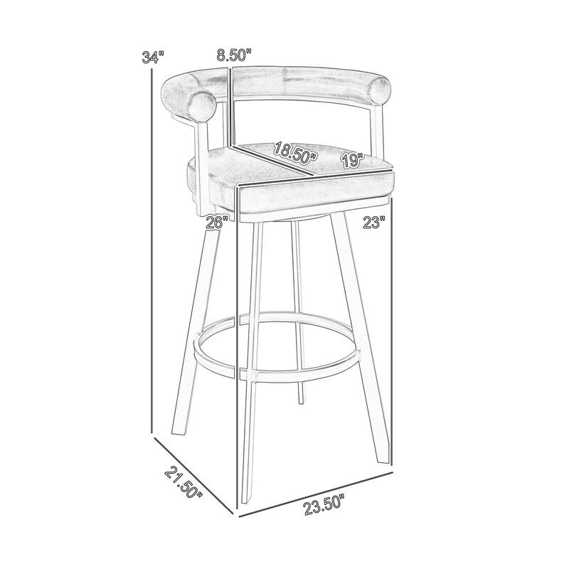 Weni 26 Inch Swivel Counter Stool, Barrel Open Back, Light Gray, Chrome