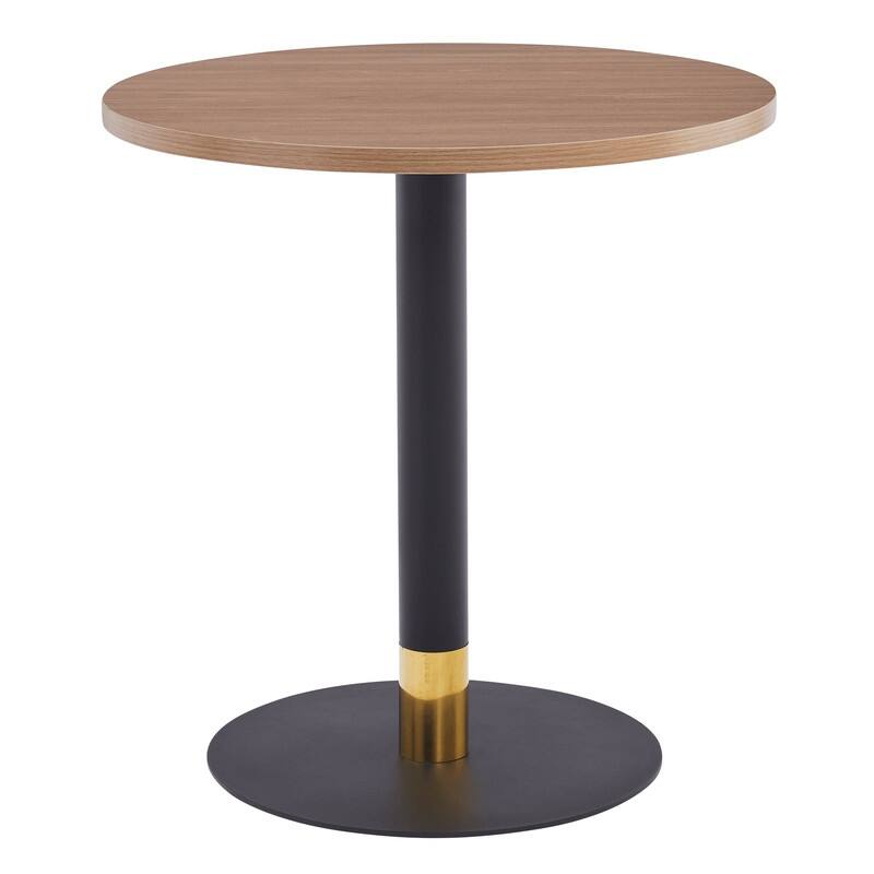 Vail Round Dining Table with 27 in. MDF Tabletop in Black Stainless Steel Round Pedestal Base with Gold Accent Kitchen Table