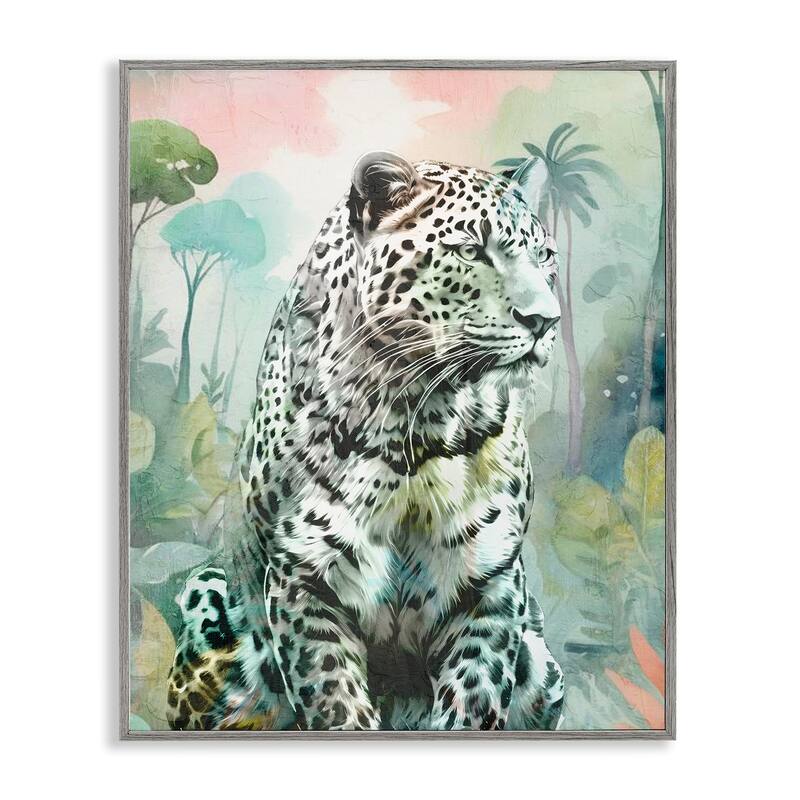 Stupell Leopard Gazing in Jungle Framed Giclee Art Design By Kim Allen - 11 x 14 - Grey
