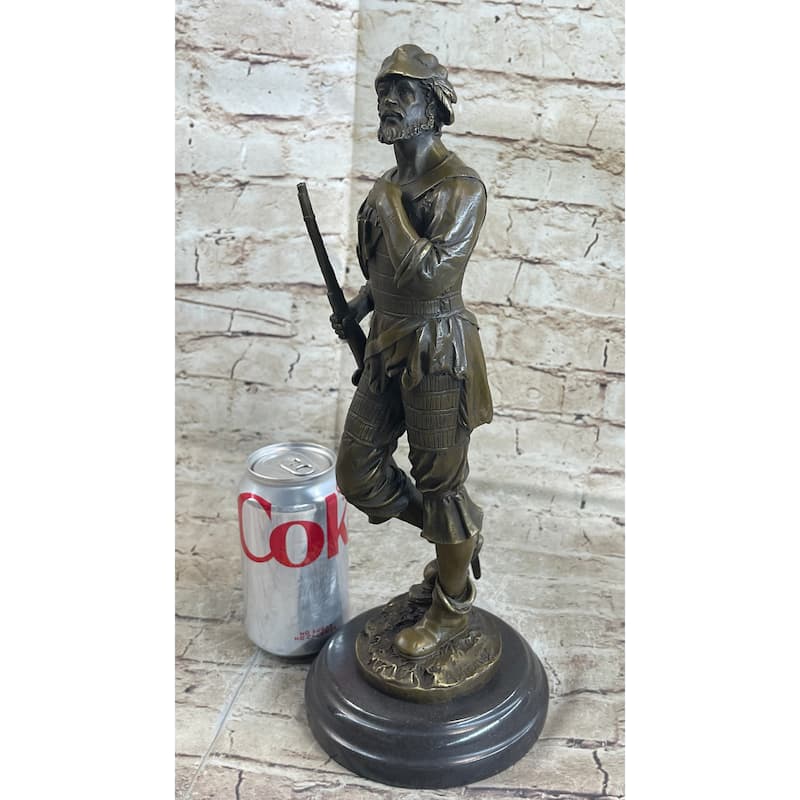 Mid Century French Renaissance Soldier Holding A Gun Bronze Sculpture Figurine
