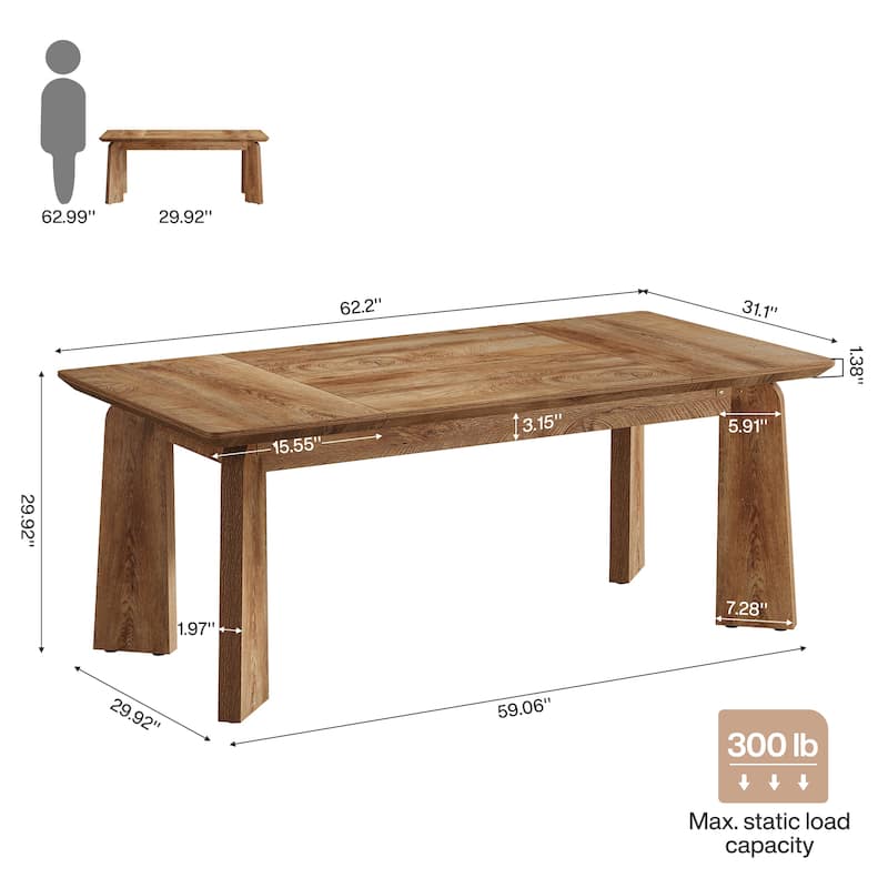 62-Inch Rectangular Conference Table for 6 People (Brown)