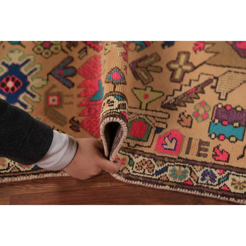 Geometric Ardebil Persian Runner Rug Handmade Wool Carpet - 3'6"x 9'7"