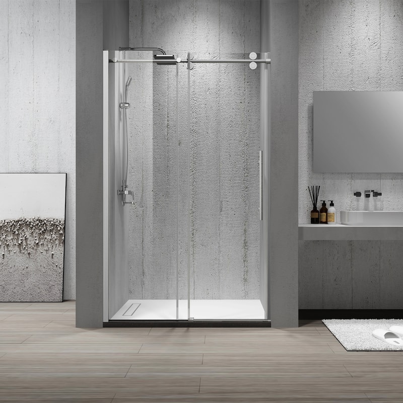 Massa 48" W x 76" H Single Sliding Frameless Shower Door in Brushed Nickel - W 48" x H 76"