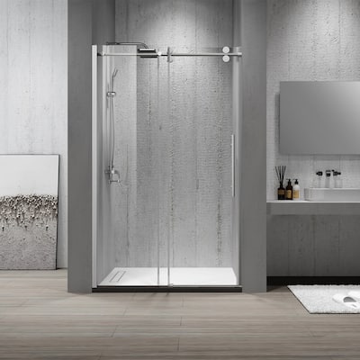 Massa 48" W x 76" H Single Sliding Frameless Shower Door in Brushed Nickel - W 48" x H 76"