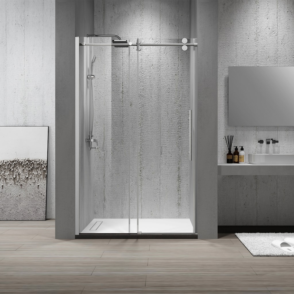 Massa 48" W x 76" H Single Sliding Frameless Shower Door in Brushed Nickel - W 48" x H 76"