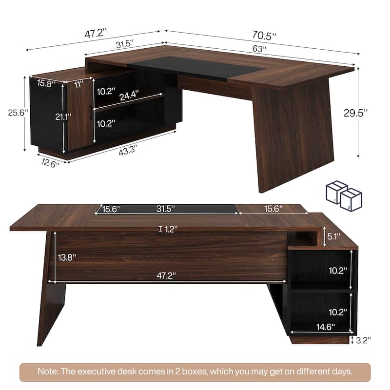 78-Inch L-Shaped Executive Desk with File Cabinet for Home Office