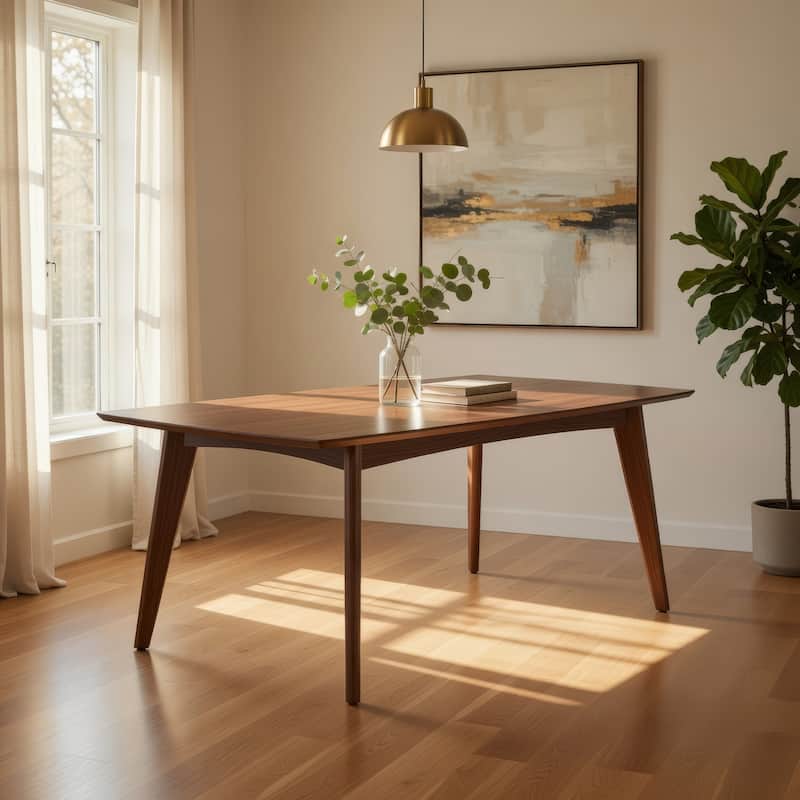 Mid-century Modern Wooden Dining Table, Dark Walnut Brown