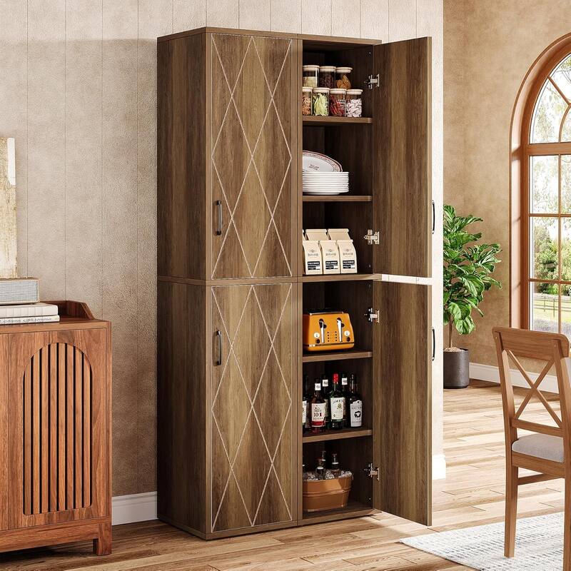 75.39" White/ Nature Wooden Bathroom Cabinet with Doors and Shelves