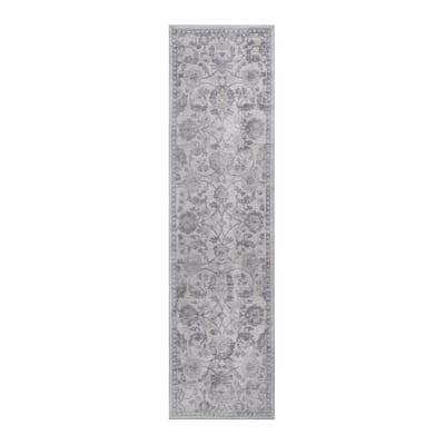 LOOM & LUXE Collection 2X8 Grey/Silver/Oriental Non-Shedding Area Rug - 96" D x 26" W x 0.35" H