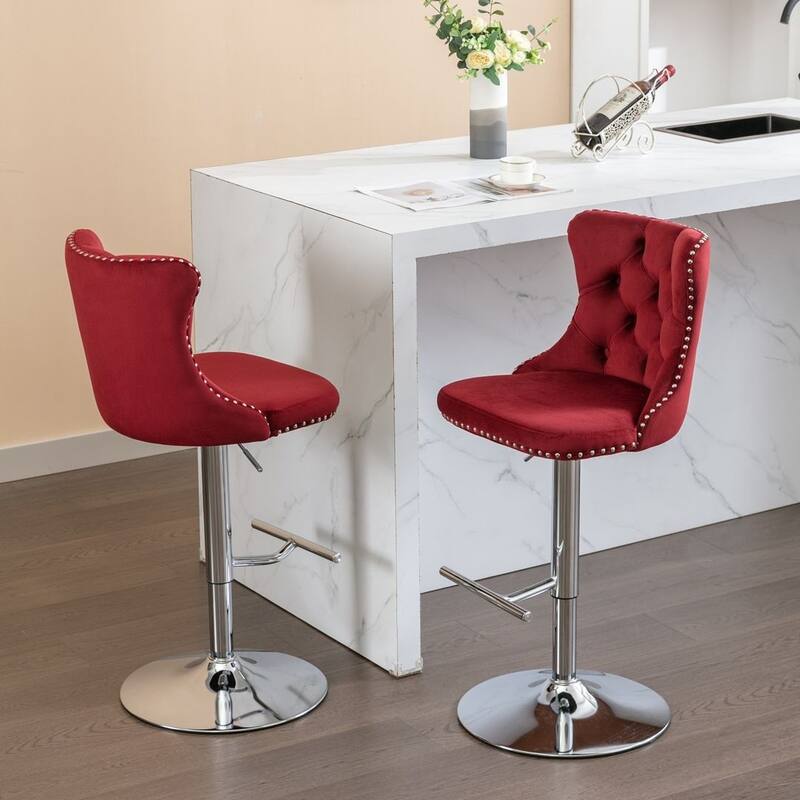 Bar stools with Backs Luxurious Velvet Swivel - Adjustable Height, Set of 2