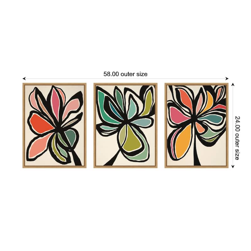 Kate and Laurel Sylvie Midnight Floral 1, 2 and 3 Framed Canvas Art Set by Alicia Bock