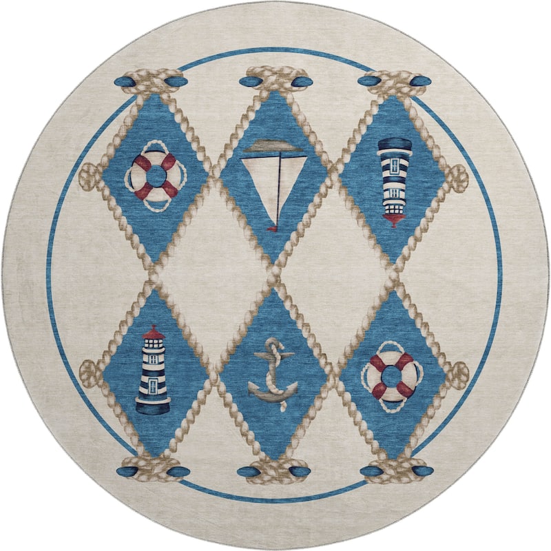 Premium Washable Super Soft Lighthouse Anchor Coastal Mayfield Rug