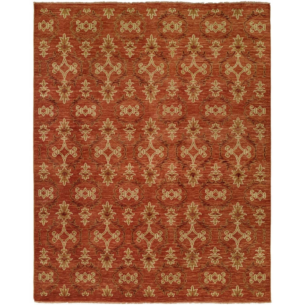 Transitional Red Hand-Knotted Wool Area Rug