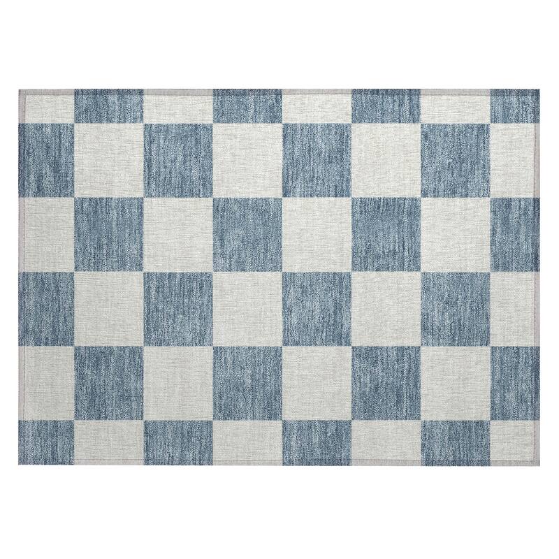 Machine Washable Indoor/ Outdoor Modern Checker Chantille Rug