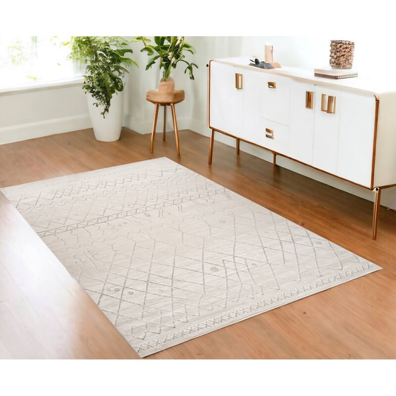 Bifo Distressed Abstract Modern Stain Resistant Durable Area Rug By HomeRoots - 4' X 6' - Gray and Beige - Rectangle
