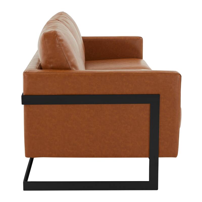 Lincoln Modern Minimalist Leather 3-Seater Sofa Couch w Removable Cushions in Stainless Steel Base for Living Room Bedroom