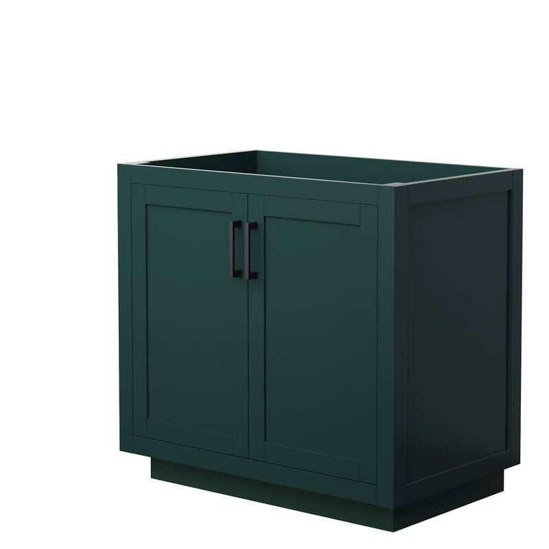 Wyndham Collection Miranda 36" Single Free Standing Vanity Cabinet - Green / Matte Black Hardware
