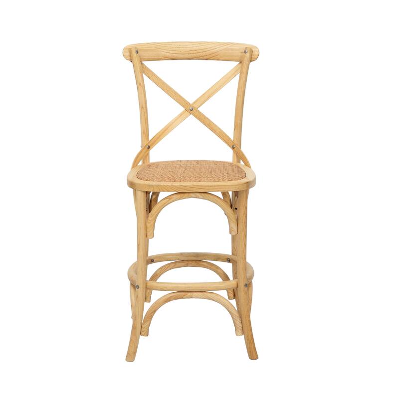 Porthos Home Ziva Counter Stools Set of 2, Elm Wood with Woven Rattan