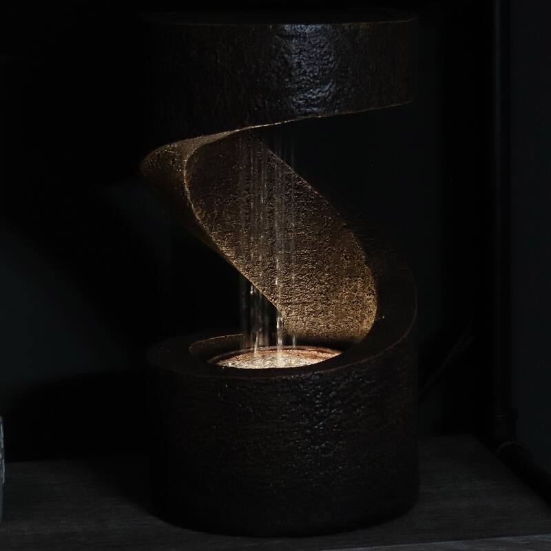 Sunnydaze Winding Showers Tabletop Water Fountain with LED Light - 13-Inch - 13.75-In