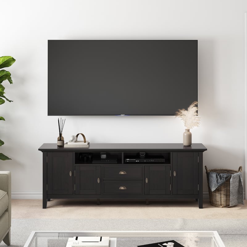 WYNDENHALL Mansfield SOLID WOOD 72 inch Wide Transitional TV Media Stand For TVs up to 80 inches - 72'' W x 16.5'' D x 26'' H - Hickory Brown