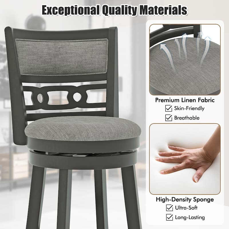 Gymax 26'' Upholstered Bar Stool w/ Wooden Frame Swivel Seat &