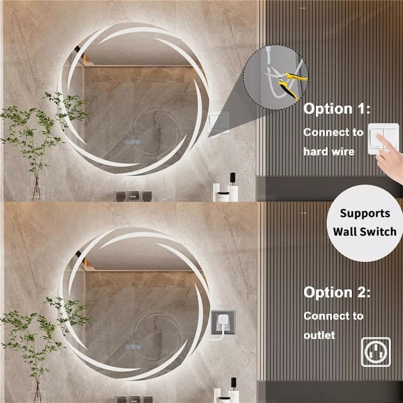 Unique LED Illuminated Round Bathroom Vanity Mirror Anti-Fog Dimmable