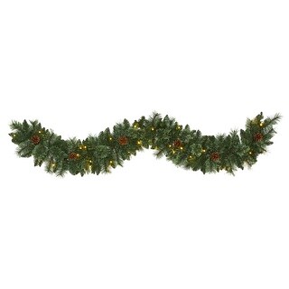 6' White Mountain Pine  Garland with 35 White Warm LED Lights